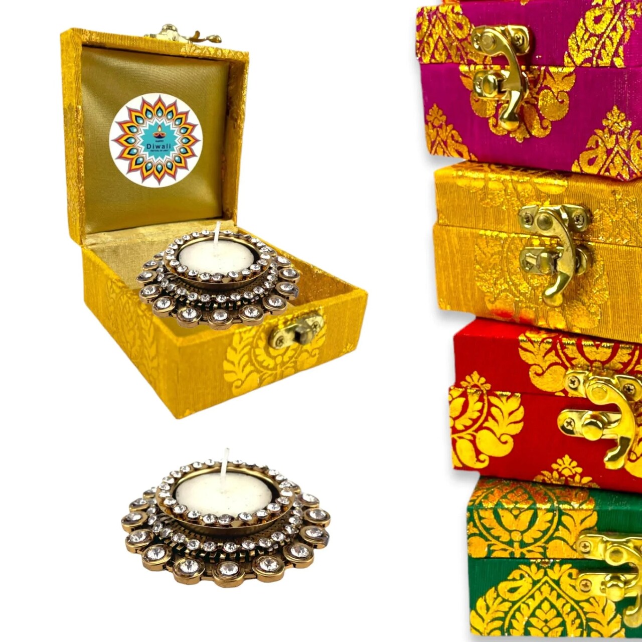 Personalized Candle Holder Diwali Gifts Boxes Indian Festival Handmade Home Decoration Housewarming Mandir Pujan Pooja Return Gifts Items Office Decor Gift Hamper Basket - Corporate Gift